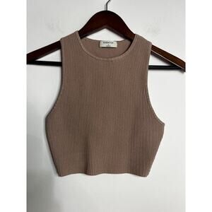 Babaton Sculpt Knit Racer Cropped Tank in Tan Size Small